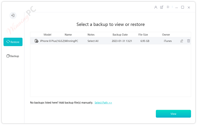 ultfone ios data manager restore a backup content