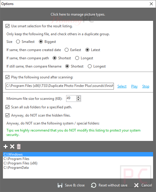 TSS Duplicate Photo Finder Plus Options Tss Duplicate Photo Finder Plus Options