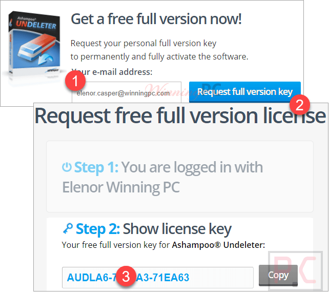 ashampoo undeleter request full version key