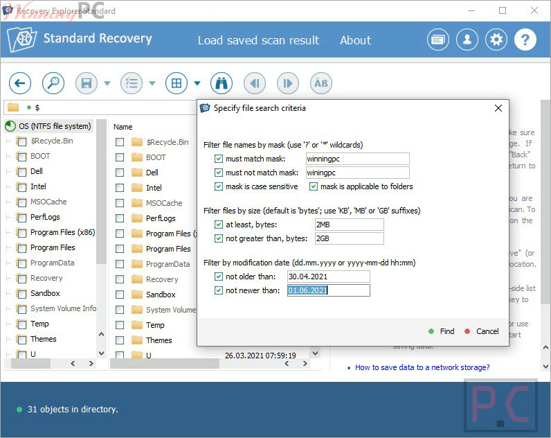 Search Criteria Recovery Explorer Standard search criteria recovery explorer standard