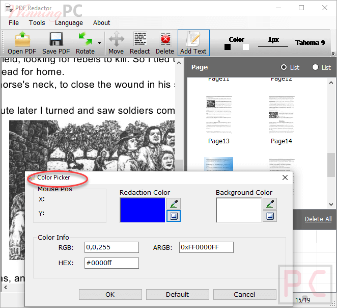color picker pdf redactor pro