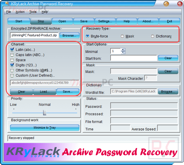 krylack archive password recovery screenshot KRyLack Archive Password Recovery