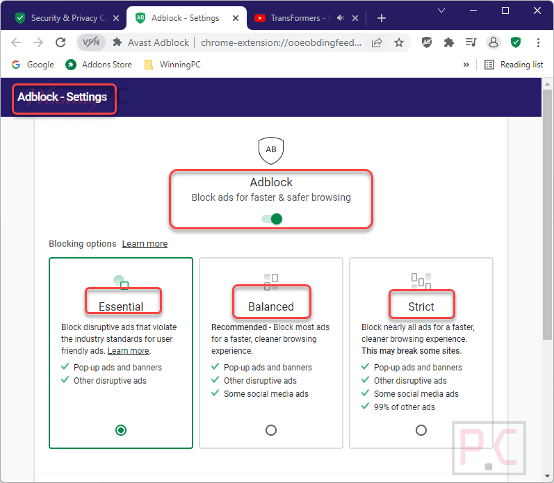 adblock settings avast secure browser pro