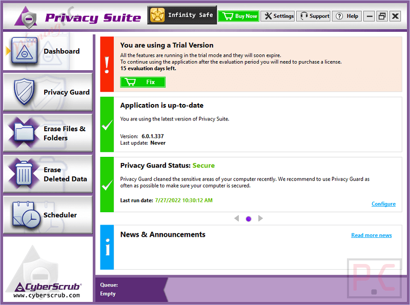 CyberScrub Privacy Suite Dashboard
