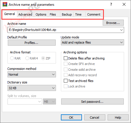 winrar archive name and pararmeters