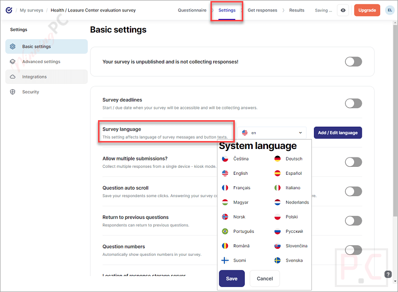 survey language survio