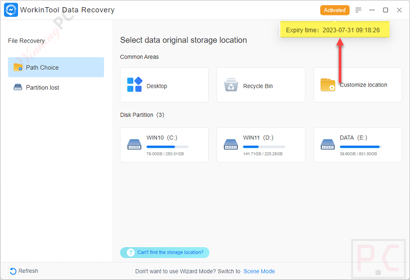 expiry time workintool data recovery tool