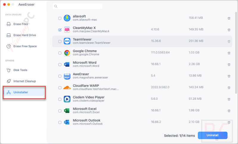 uninstaller magoshare aweeraser for mac