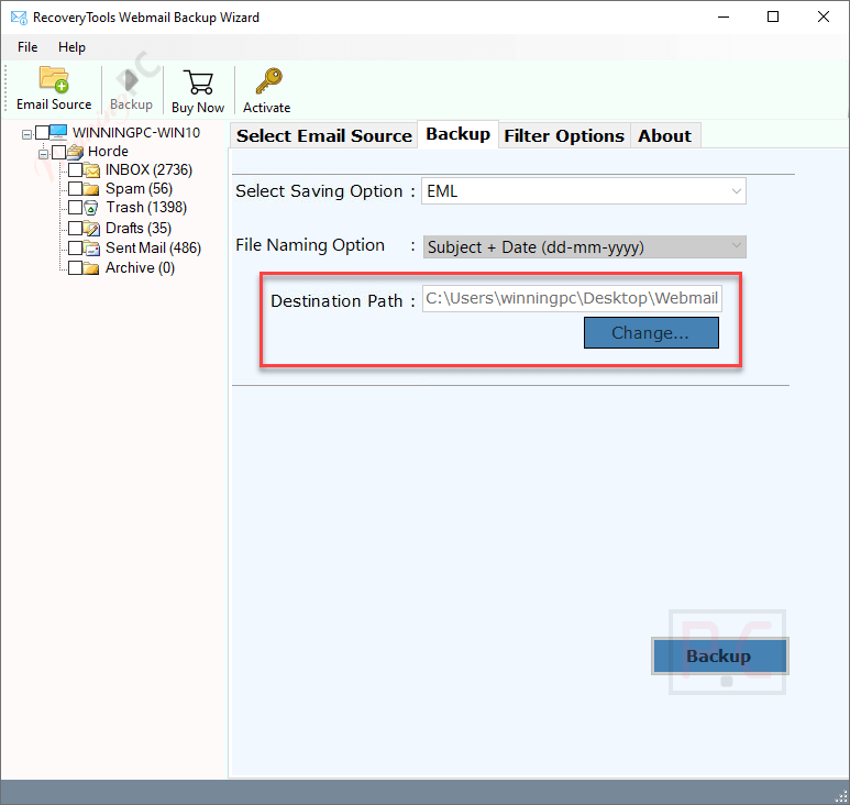 bitrecover webmail backup wizard destination path