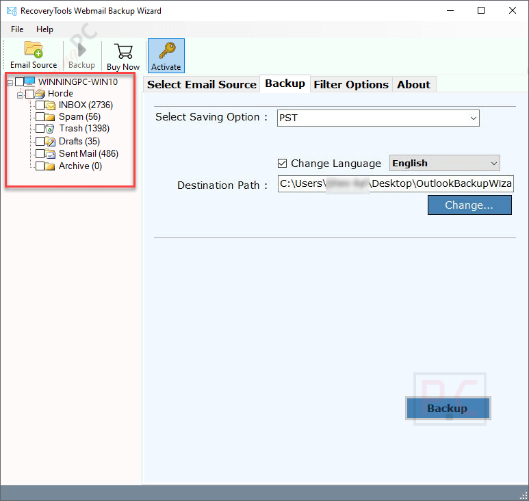 choose folder bitrecover webmail backup wizard