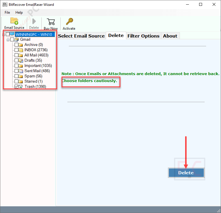 choose folders bitrecover emailraser wizard