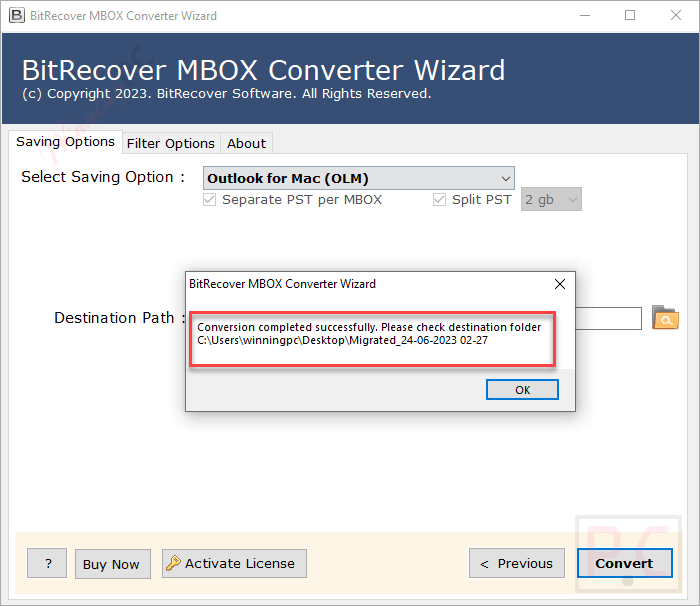 converion completed bitrecover webmail backup wizard
