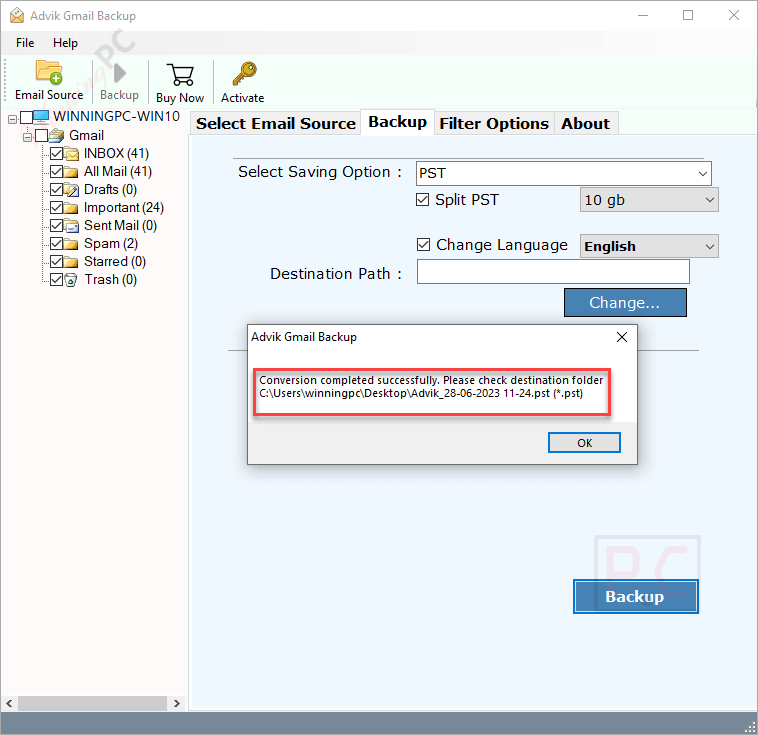 conversion completed advik gmail backup tool