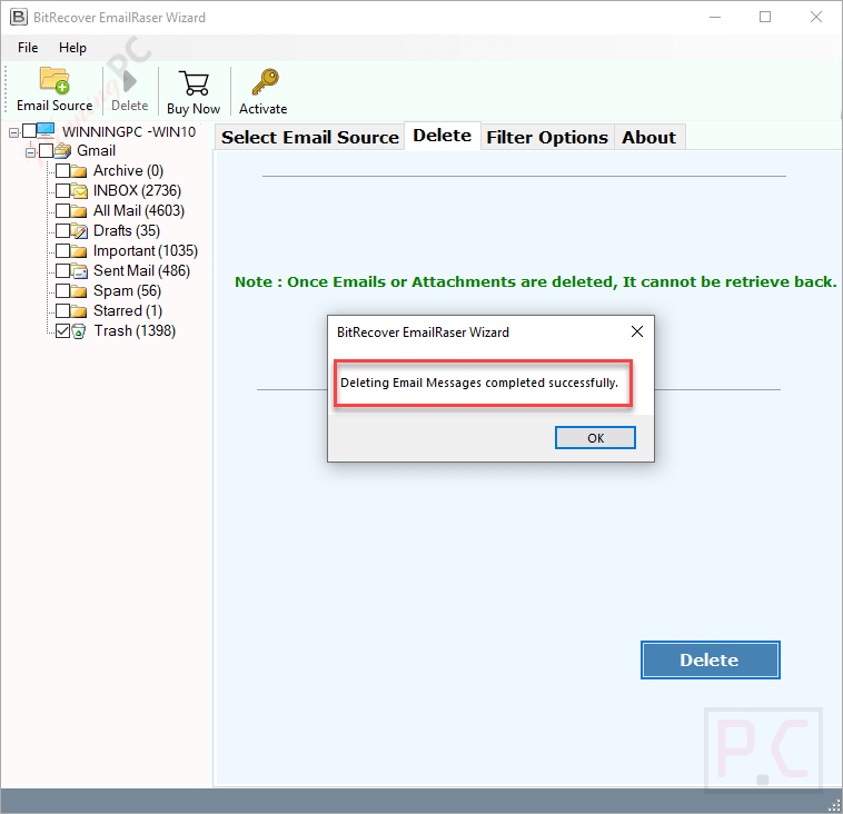delete successfully bitrecover emailraser wizard