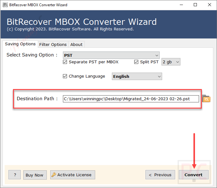 destination path bitrecover webmail backup wizard