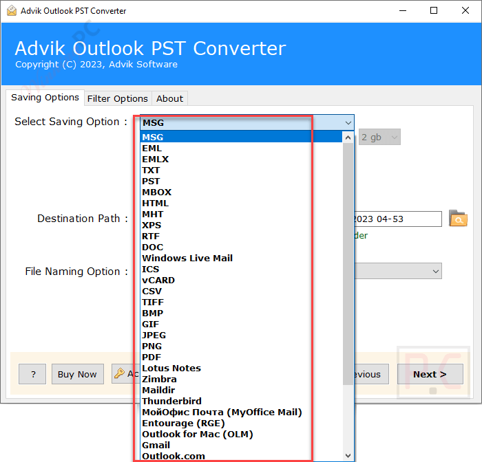 format option advik pst repair tool
