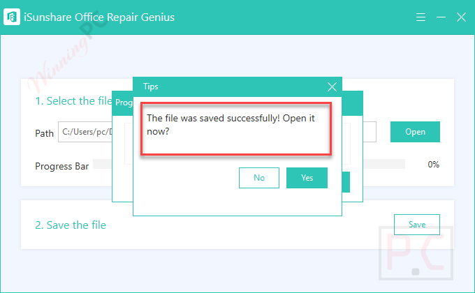 saved successfully isunshare office repair genius