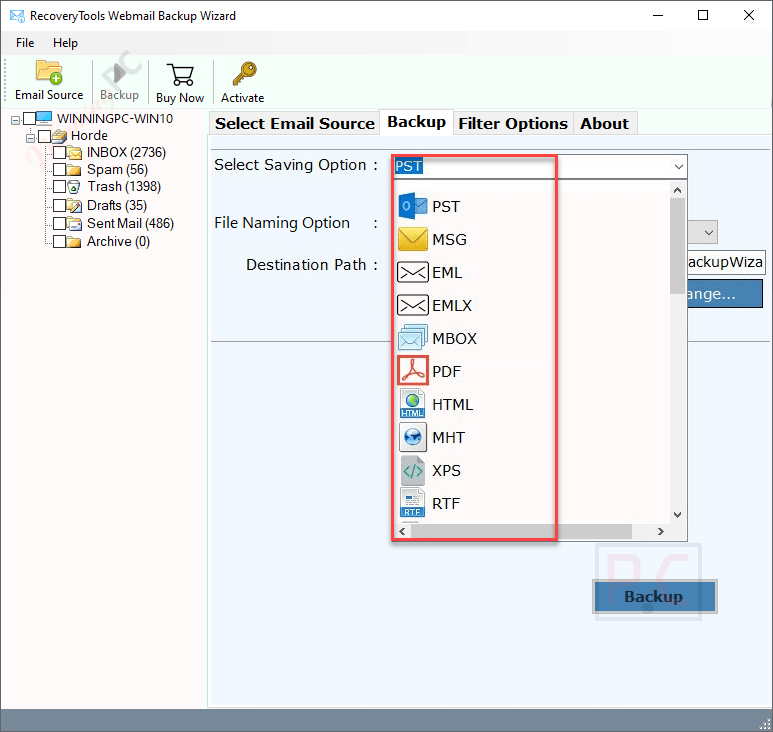 saving format bitrecover webmail backup wizard