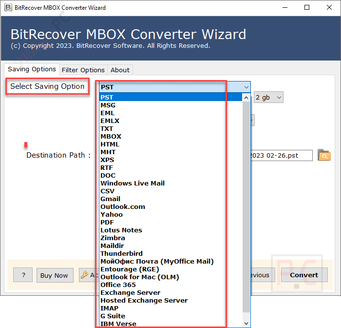 saving option bitrecover webmail backup wizard