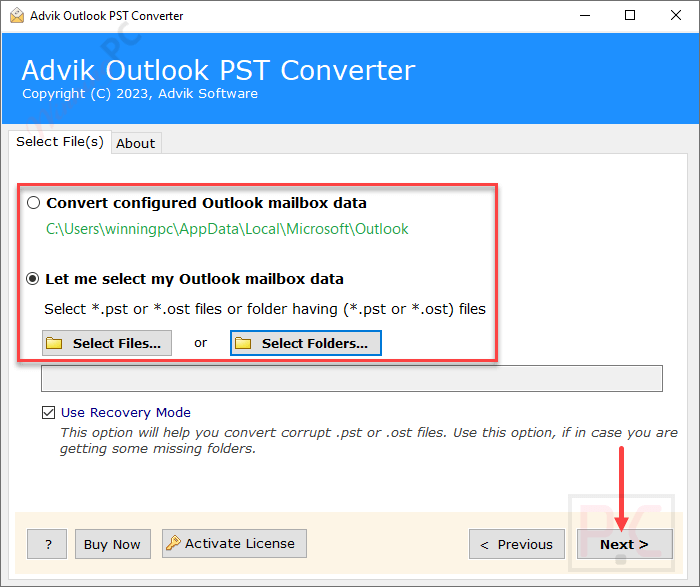 Select File Advik PST Repair Tool