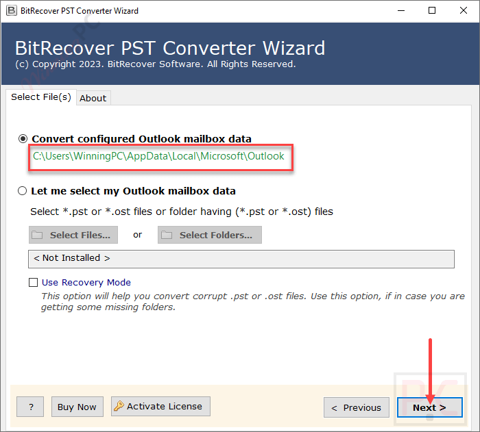 select file bitrecover pst file converter wizard Select File BitRecover PST File Converter Wizard