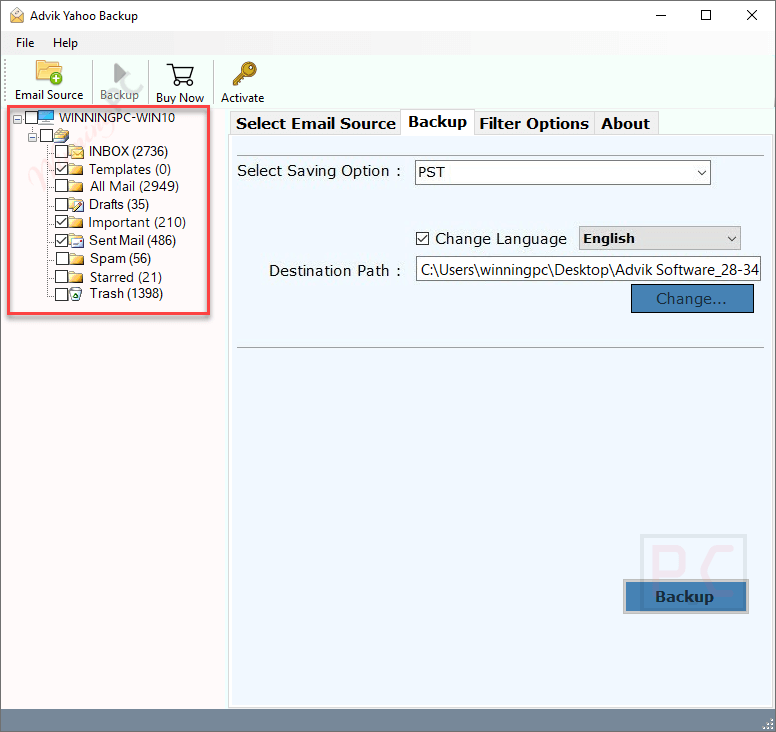 select folder advik yahoo backup tool