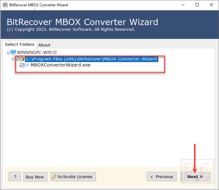 select folder bitrecover webmail backup wizard