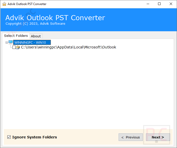 select folders advik pst repair tool