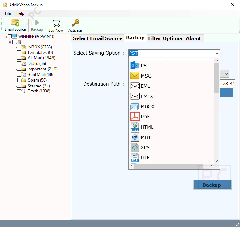 select format advik yahoo backup tool