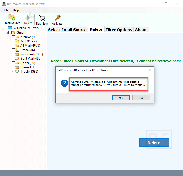 warning bitrecover emailraser wizard
