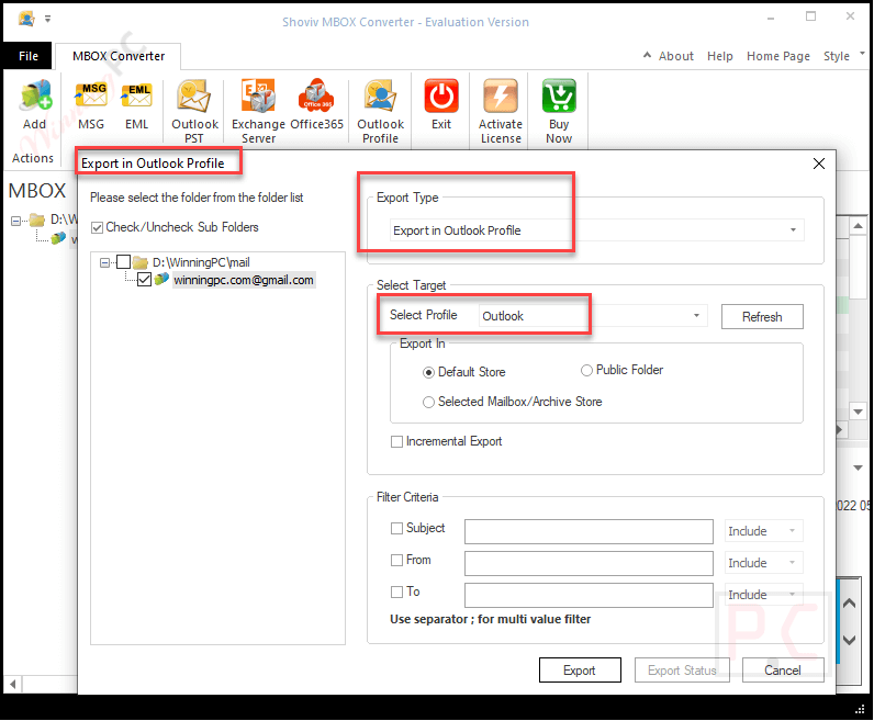 export in outlook shoviv mbox to pst converter