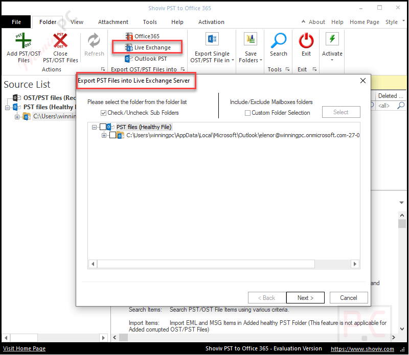 export into live exchange shoviv pst to office 365 Export into Live Exchange Shoviv PST to Office 365