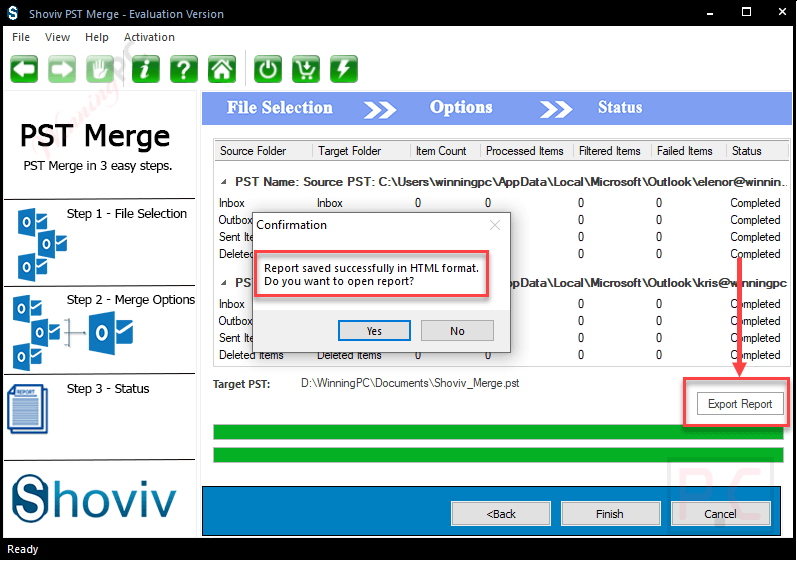 export report shoviv pst merge