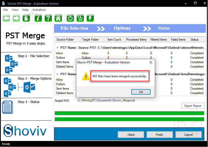 merged successfully shoviv pst merge
