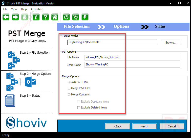 options shoviv pst merge