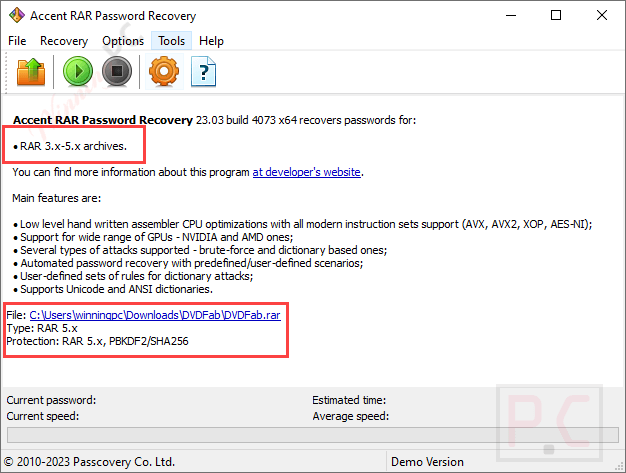 accent rar password recovery coupon code screenshot Accent RAR Password Recovery Coupon Code Screenshot