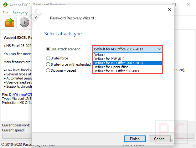 attack scenario accent excel password recovery