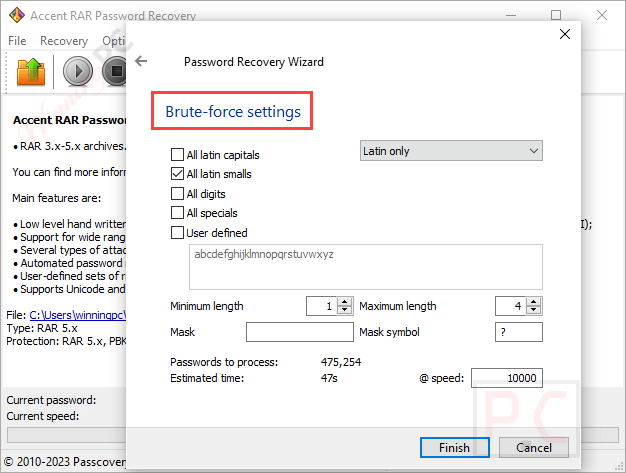 brute force settings accent rar password recovery brute force settings accent rar password recovery
