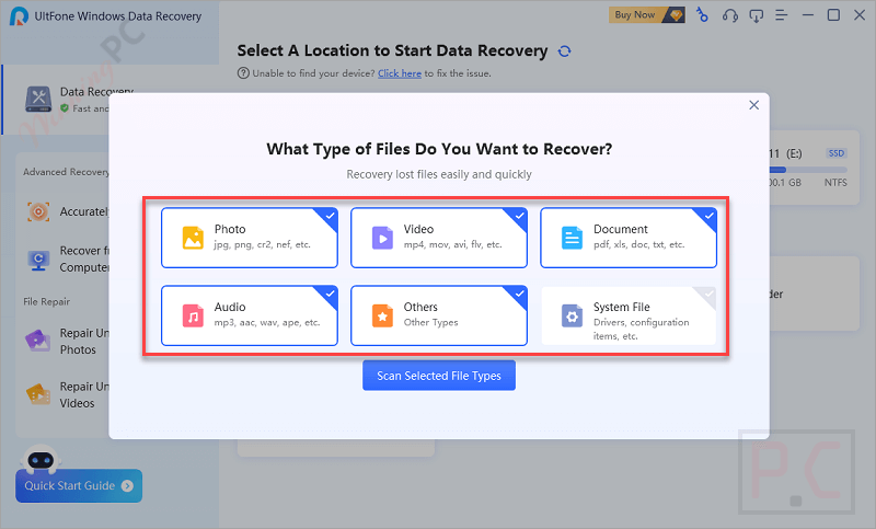 file types ultfone windows data recovery