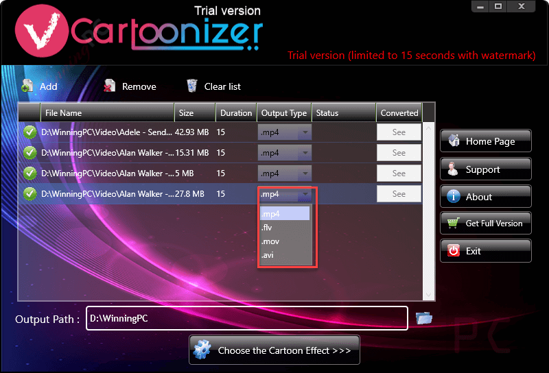 output format vcartoonizer