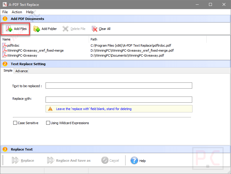 Add Files A-PDF Text Replace