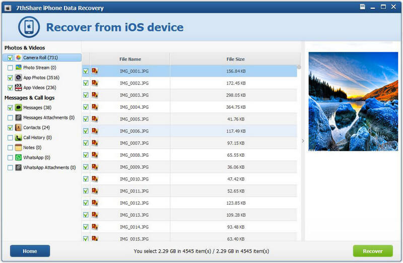 7thshare iphone data recovery choose files to recover