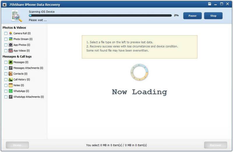7thshare iphone data recovery loading files