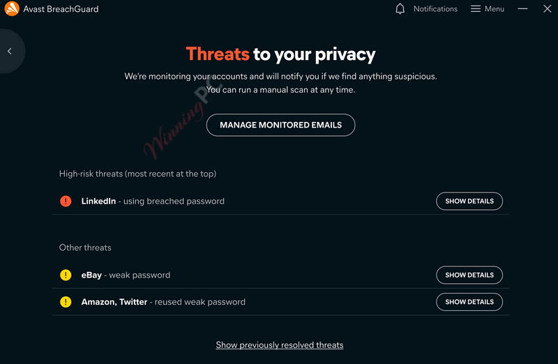 avast breachguard risk results