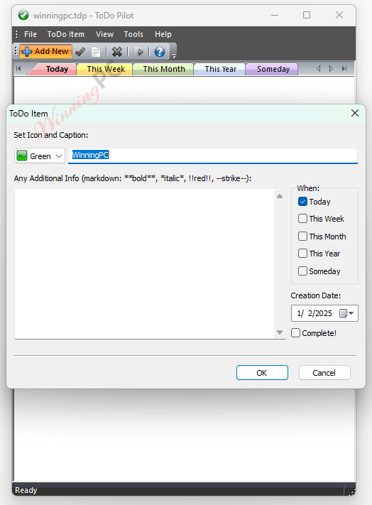 todopilot 2025 add item screenshot