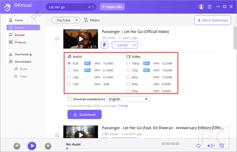 formats okmusi mp3 downloader pro