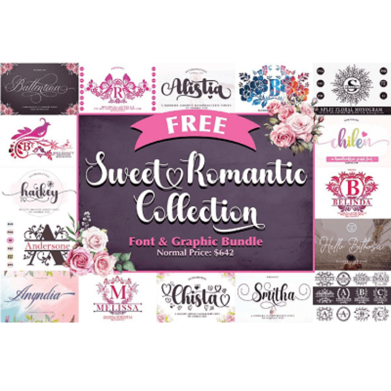 Sweet Romantic Collection Font & Graphic Bundle