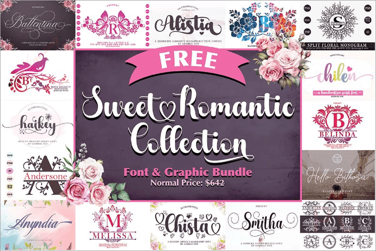 sweet romantic collection font graphic bundle download Sweet Romantic Collection Font & Graphic Bundle Download