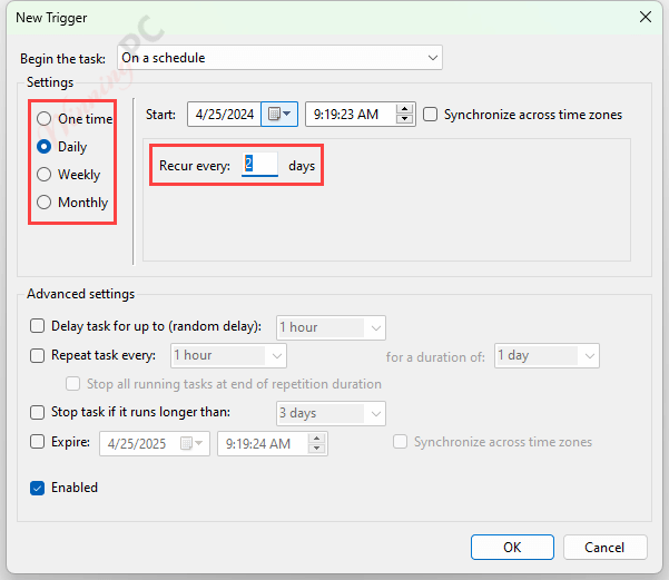 create a daily windows restore point new trigger