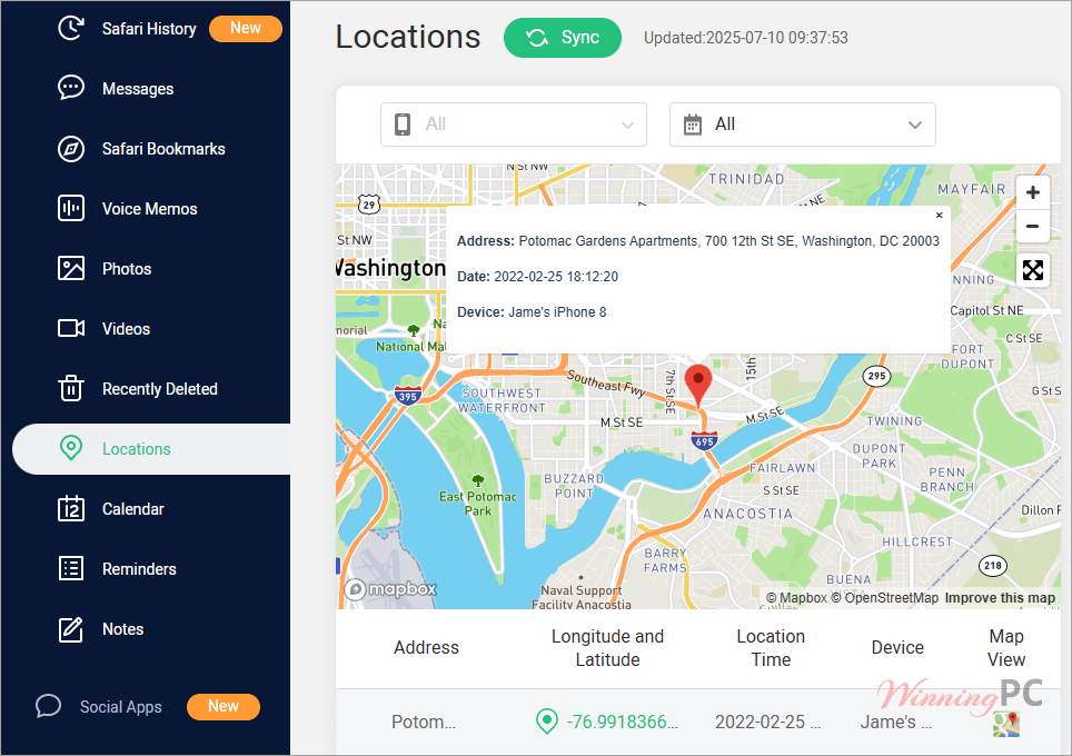 famiguard pro for icloud locations monitor screenshot